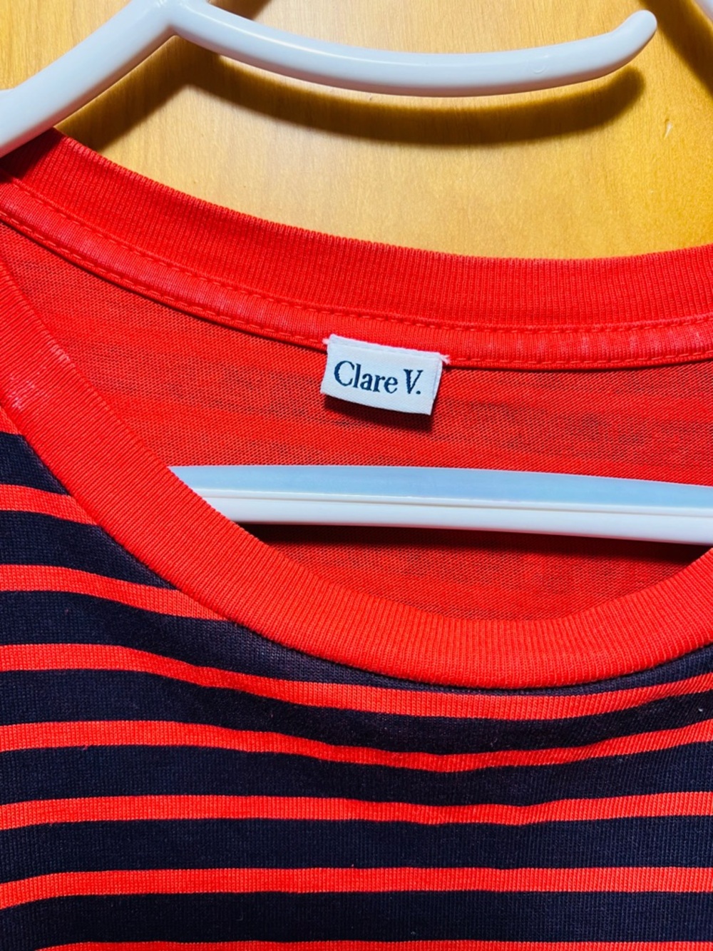 Clare V Red and Navy Puff-Sleeve Striped Long-Sleeve Tee - Picture 6 of 15